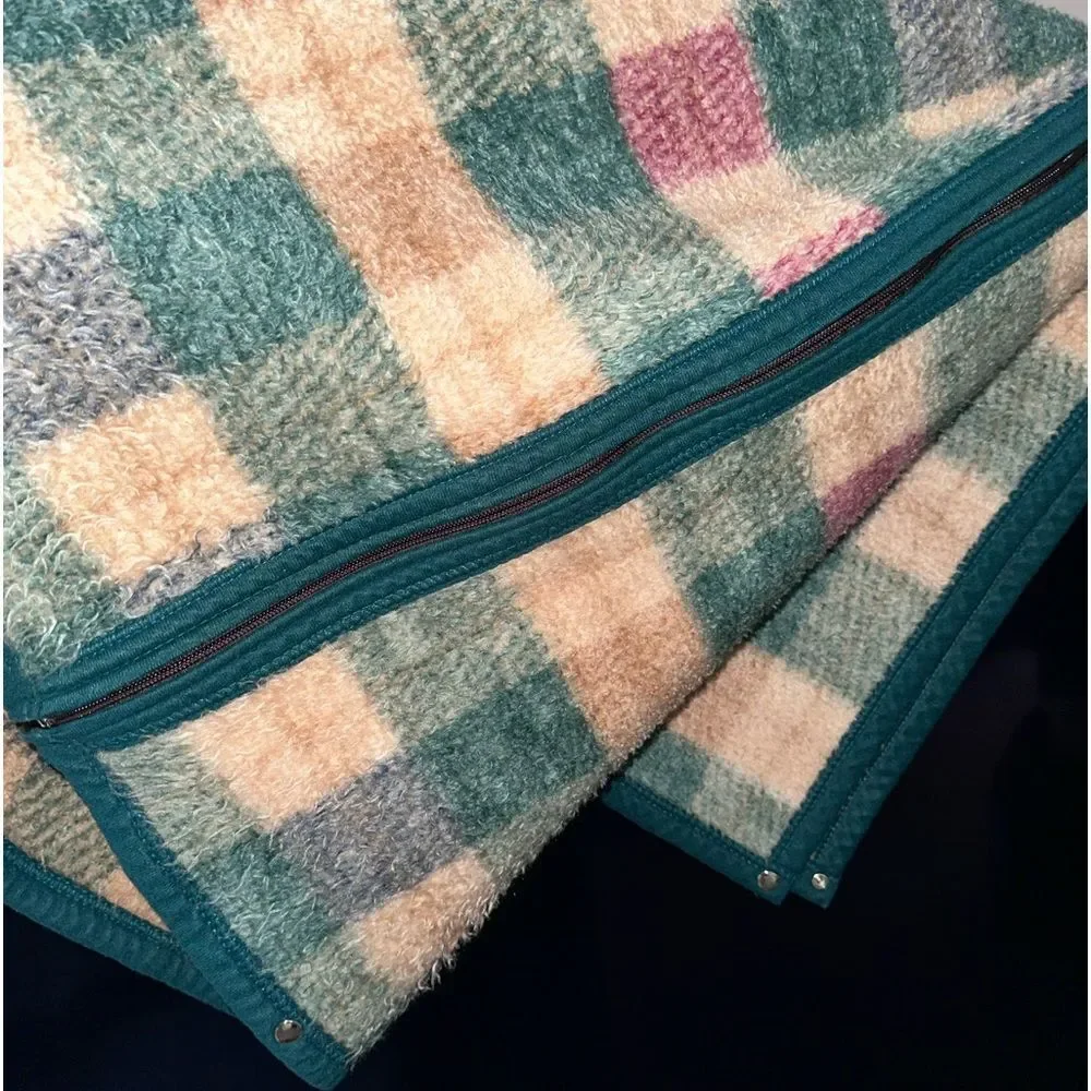 Vtg Biederlack of America Cuddle Wrap Blanket Plaid Zipper Snaps USA OG Snuggie
